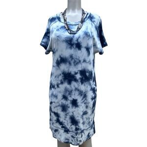 NWOT Chico's Shift T-shirt Dress Women's Size 1/Medium Blue Tie Dye Short Sleeve